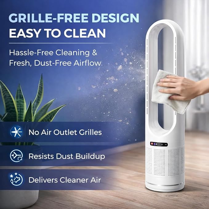 41" Bladeless Tower Fan with Air Filter, 80° Oscillating Fan with Remote Control, 8 Speeds, 8H Timer, Quiet Cooling Fan with LED Display, Standing Fan for Bedroom, Home, Office