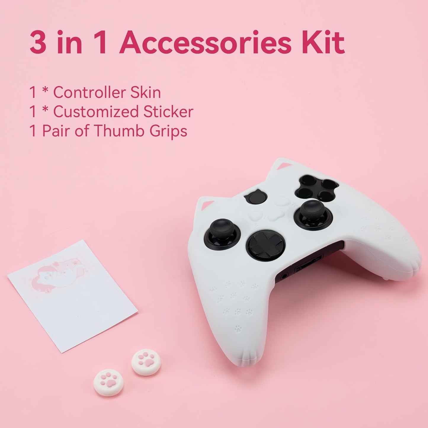 GeekShare Cat Paw Controller Skin Grips Set Anti-Slip Silicone Protective Cover Skin Case Compatible with Xbox Series X Controller with 2 Thumb Grip Caps and 1 Sticker (White)