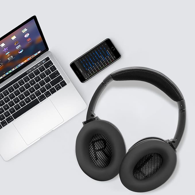SOULWIT Replacement Kit for Bose QC35/QC35 ii Over-Ear Headphones, Ear Pads Cushions + Headband + Silicone Sweat Cover - Black