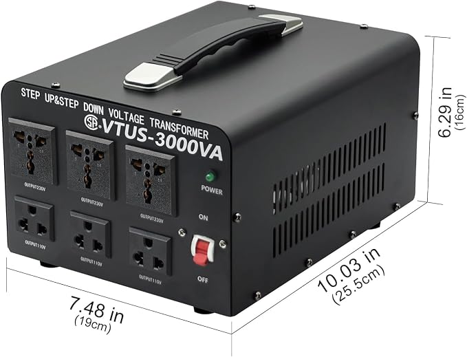 Cantonape Voltage Transformer Converter 3000 Watt Step Up/Down Convert from 110-120 Volt to 220-240 Volt and from 220-240 Volt to 110-120 Volt with 3 US Outlets, 3 Universal Outlets
