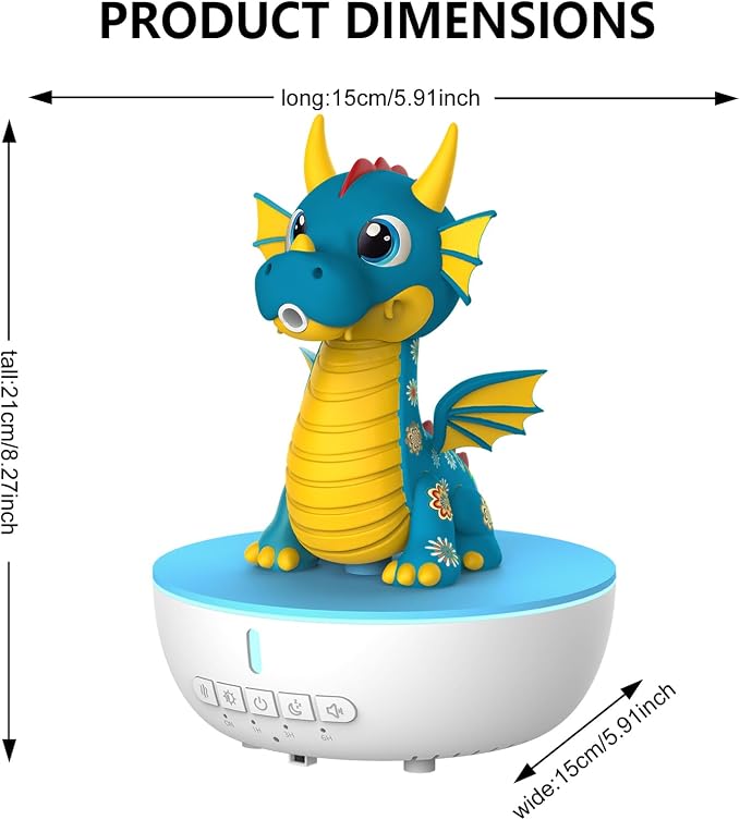 Dragon Aromatherapy Humidifier, 200ML Mini Desktop Essential Oil Diffuser, White Noise Machine with 10 Soothing Sounds, Cute Small Humidifiers for Kids Bedroom, Home, Office (Blue)