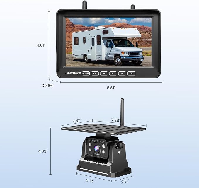 Magnetic Solar Wireless Backup Camera for RV Truck Trailer β 7" 1080P Monitor, 1-Min Install, No Delay, 150Β° Rearview Camera, IR Night Vision, Auto-Sleep, Rechargeable Battery Reverse Camera
