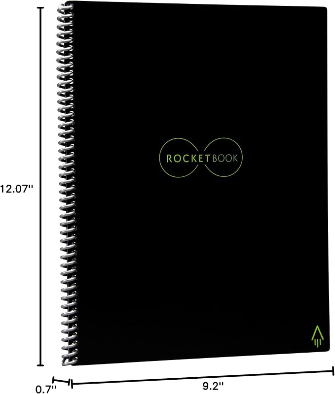 Rocketbook Core Smart Notebook, Medium/College Rule, Black Cover, (16) 11 x 8.5 Sheets