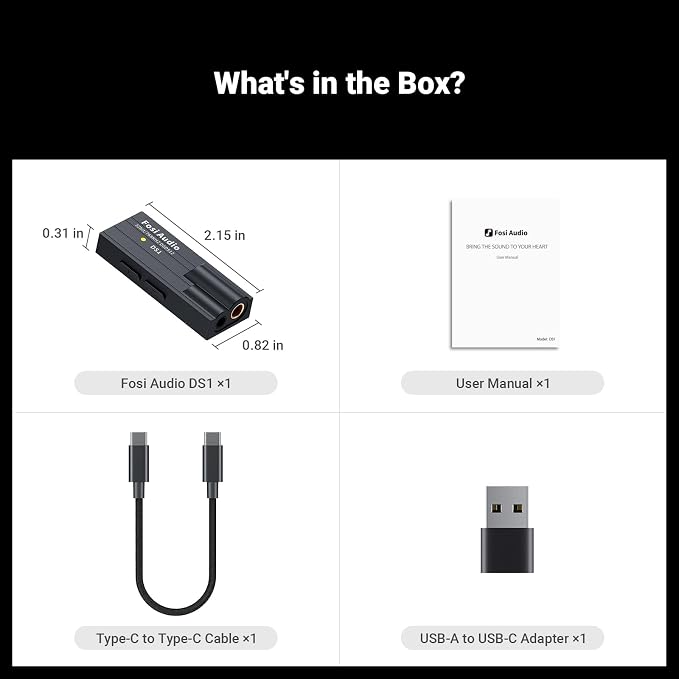 Fosi Audio DS1 USB C DAC Headphone Amp DSD512 ES9038Q2M HiFi Mini Audio Adapter Supports 32bit/768kHz with 4.4MM and 3.5MM Dual Headphones Outputs Compatible with Smartphones/Laptop/PC/Music Players