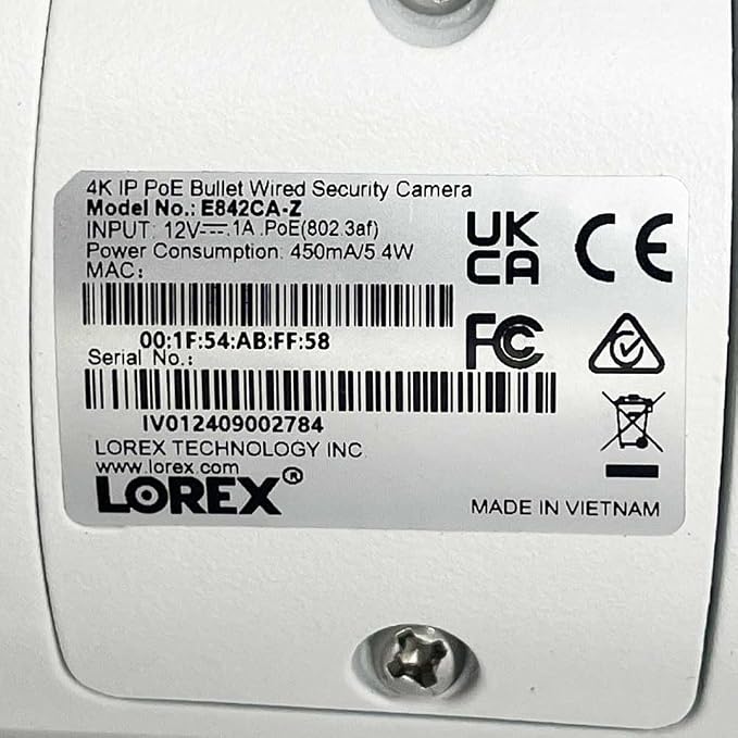Lorex 4K 8MP IP Bullet PoE White Wired Security Camera | Add-On Camera | Color Night Vision | Smart Motion Detection (Person/Vehicle) | Listen-in Audio | IP67 Weatherproof | Metal Housing
