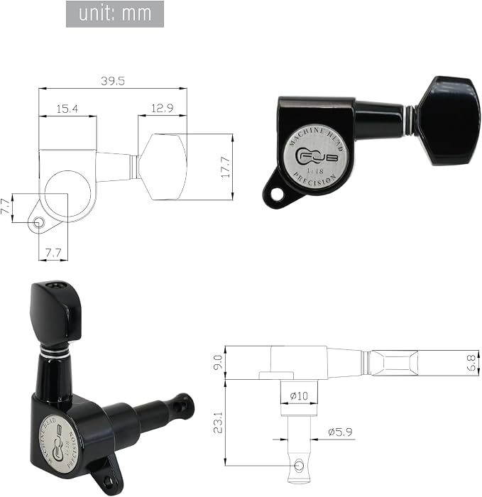 FXJXB 18:1 Guitar Tuning Pegs 3x3 Acoustic or Electric Guitar Tuning Keys Machine Heads Replacement Standard Guitar Tuners -Black(3R+3L)