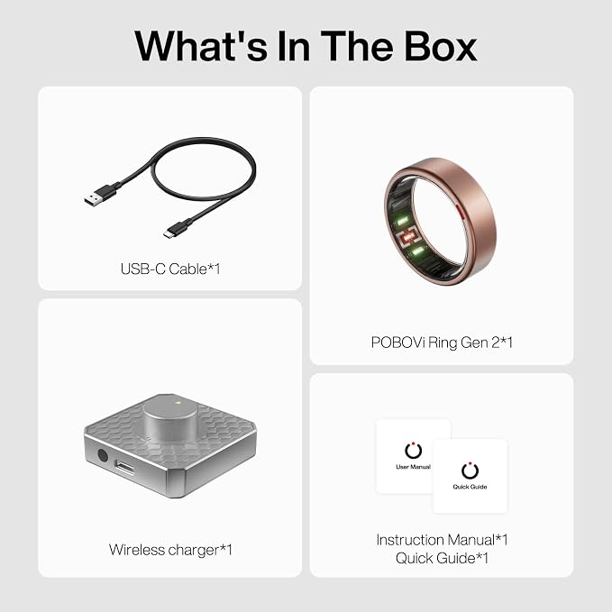 POBOVi Gen 2 Titanium Smart Ring for Women & Men, Sleep & Heart Rate Tracker, No Subscription, Size Before You Buy (Rosegold, 11)