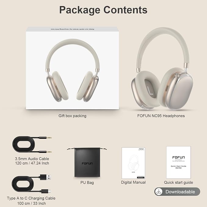 NC95 Hybrid Active Noise Cancelling Headphones with Knob Control, 120H Playtime Over Ear Headphones Wireless Bluetooth 6.0, App Control, Hi-Res Audio, Comfort Fit, Clear Calls for Travel/Workout