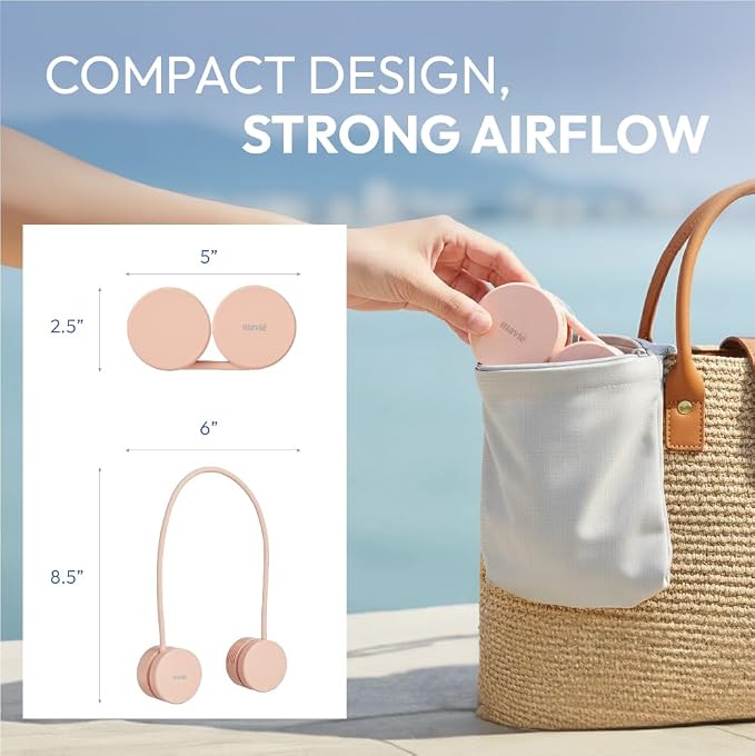 Portable Personal Neck Fan, Cooling Hands Free Bladeless Fan, Rechargeable Long Battery Life, 360° Airflow with 3 Speeds, Lightweight Collapsible Design, Low Noise with Strong Wind (Khaki)