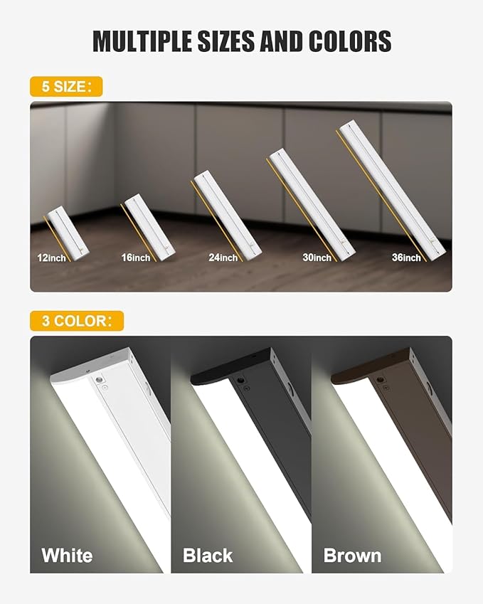 Hardwired Under Cabinet Lighting, 16 inch 3CCT with Triac Dimmable, 12W Linkable Under Counter Lights for Kitchen, CRI 97, 144 LED 1050 Lumen Under Cabinet Lights with 2 Cord, Brown