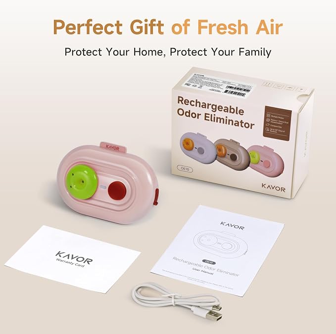 Refrigerator Deodorizer, Rechargeable Odor Eliminator | Safe low ozone ≤0.05ppm, 60-day run, 3 modes for car closet shoes fridge pet, outperforms baking soda & activated carbon