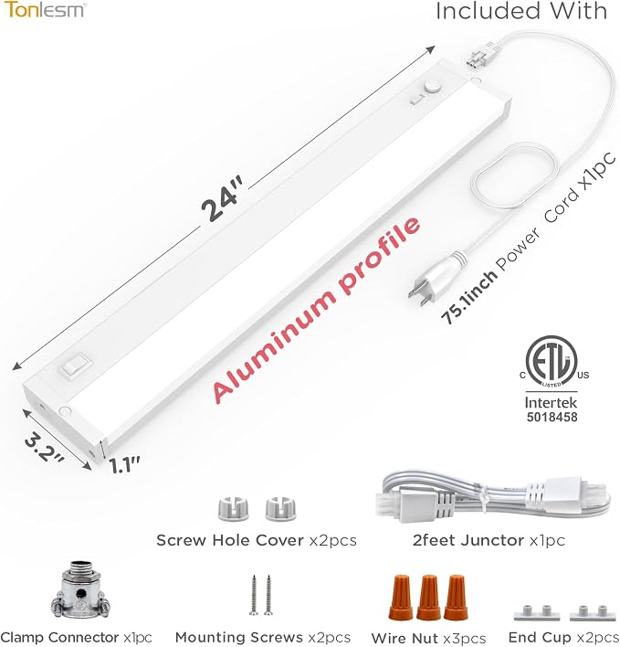 LED Under Cabinet Lighting Hardwired Or Plug in, 24 Inch17W1700LM Super Bright,Dimmable With Dimmer,120V 5CCT 2700/3000/3500/4000/5000K, Linkable Cabinet Light,Under Counter Lights for Kitchen