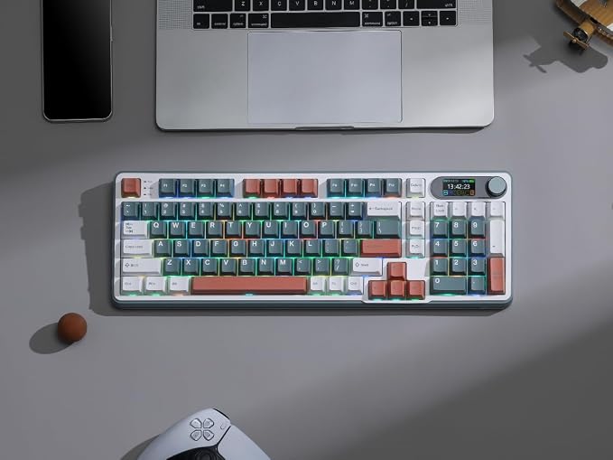 RK ROYAL KLUDGE S98 Mechanical Keyboard w/Smart Display & Knob, Top Mount 96% Wireless Mechanical Keyboard BT/2.4G/USB-C, Hot Swappable, Software Support, Creamy Sounding, 98 Keys
