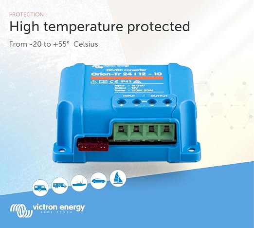 Victron Energy Orion-Tr DC to DC Converter 24/12-Volt 10 amp 120-Watt | IP43 Protected, for Dual Battery Systems, Non-Isolated