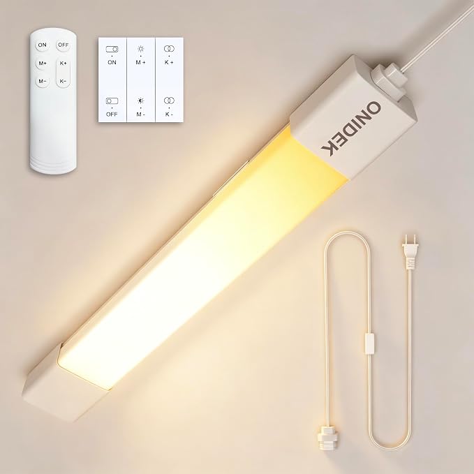 ONIDEK Under Cabinet Lights with Plug. 2700K-6500K Dimming and Color. with Wireless Control Panel and Remote Control.25W 2500LM for Garage, Kitchen, Bathroom, Closet, Office (36 inch)