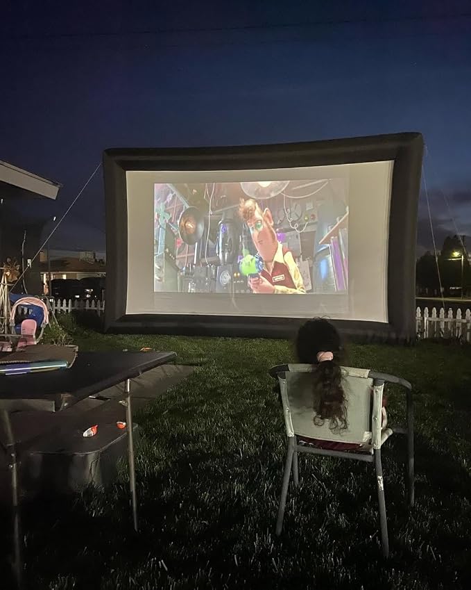 Inflatable Projector Screen, 16FT Blow Up Movie Screen Outdoor Projector, Easy Set Up One-piece Design Front & Rear Projection with Air Blower for Outside Backyard Family Movie Night Pool Party