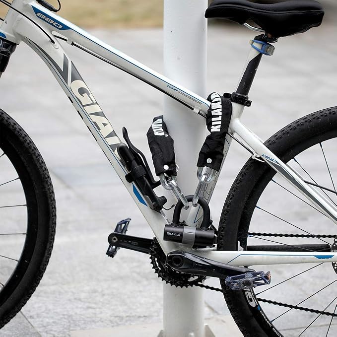 KILAKILA Security Chain Lock - Heavy Duty 10mm Bicycle and Motorbike Lock With 16mm U Lock