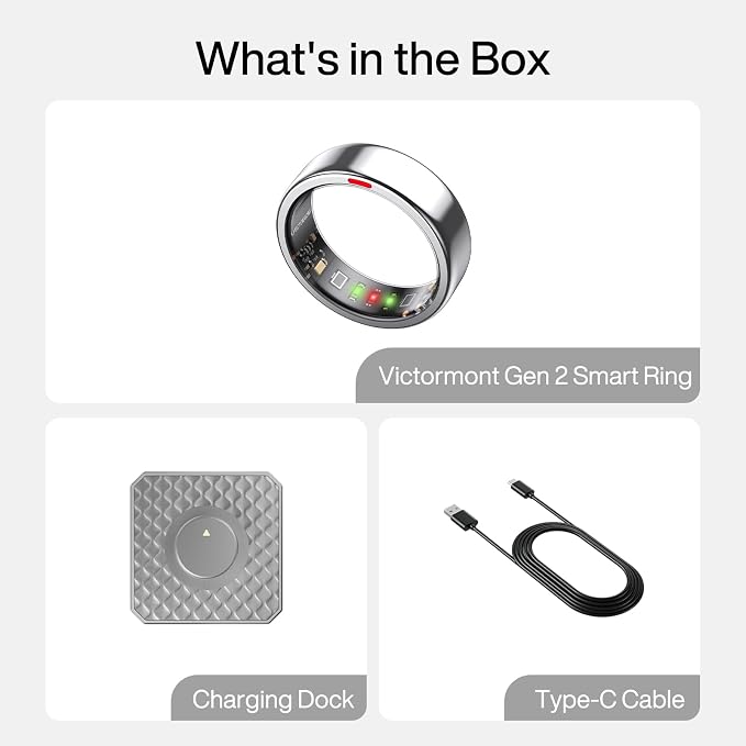 Smart Ring Pro, No App Subscription, Sleep & Activity Tracker with Heart Rate Monitoring, 7 Days Battery Life, IP68 Waterproof Fitness Ring, Compatible with iOS & Android(Matte Silver,10)
