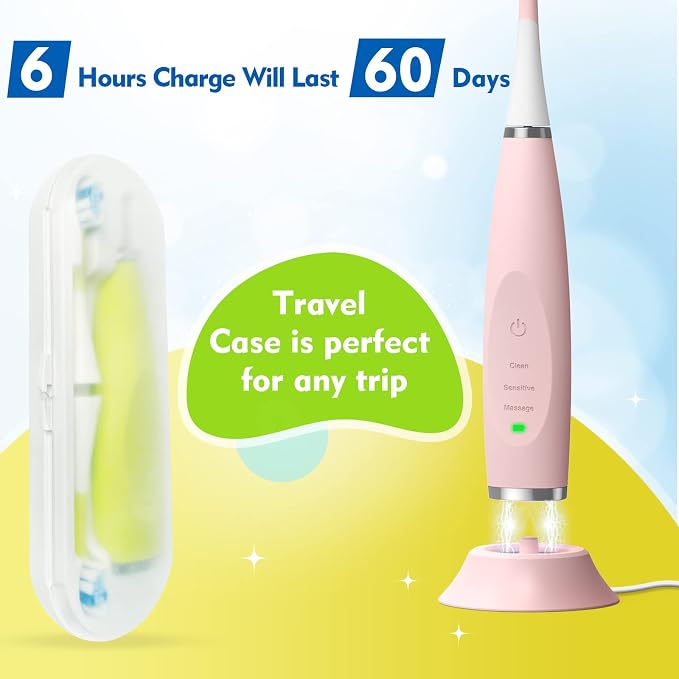 Kids Electric Toothbrushes 2 Pack Smart Sonic Toothbrush for Boys and Girls 3 4 5 6 7 8 9 10 11 12 (Blue+Pink, 2 Pack)