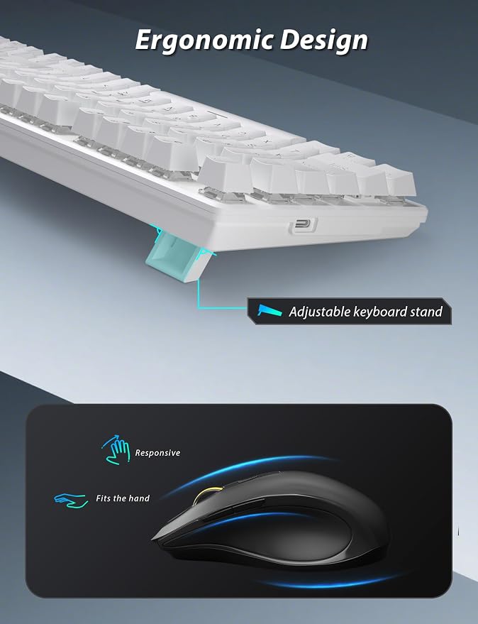 Wireless Mechanical Keyboard and Mouse Combo, 98-Key Gaming Keyboard with RGB Backlit, Tri-Mode BT5.0/2.4G/USB-C, 4000mAh Battery, 3200 DPI Gaming Mouse with Mouse Pad for PC, Laptop, Tablet(White)