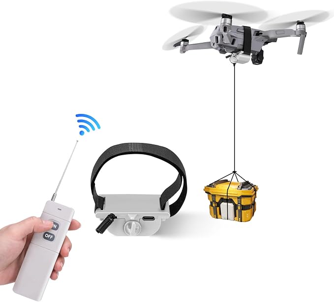 Universal Drone Airdrop System Compatible with DJI Mavic Mini 4 Pro, Mini 3, Mini 2, Air 2, Air 2S, Mavic 3 Pro, Mavic 2 - Payload Clip, Release Device, Airdropper with Fish Bait Ring Thrower Accessories (Drones Not Included)