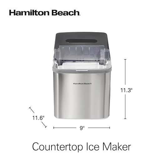 Hamilton Beach Bullet Countertop Ice Maker Machine, Makes 26 Lbs/Day, 9 Cubes Every 6 Minutes, Self-Clean Function, for RV, Office, Kitchen, Dorm, Makes 2 Sizes, Brushed Stainless Steel (86152)