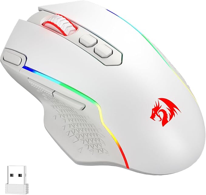 Redragon M810 Pro Wireless Gaming Mouse, 10000 DPI Wired/Wireless Mouse w/Rapid Fire Key, 8 Macro Buttons, 45-Hour Power Capacity and RGB Backlit for PC/Mac/Laptop