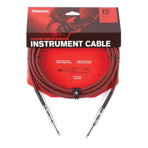 D'Addario Accessories D'Addario Guitar Cable - Guitar Lead - Instrument Cable - Guitar Accessories - Braided Cable - 15 Feet/4.57 Meters - Red - 2 Pack