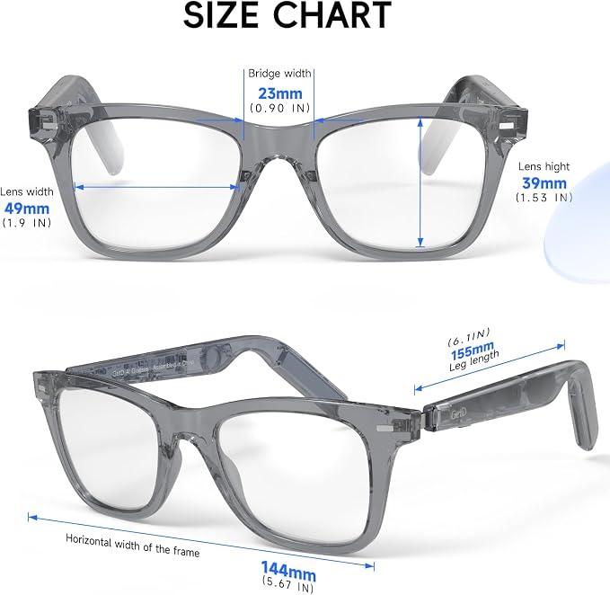 GetD AI Glasses for Men & Women, Smart Glass Powered by ChatGPT, AI Real-time Translation with 145 Languages, 11H Music Play, Bluetooth Glasses with Anti-Blue Light Lens for Daily Use, Travel