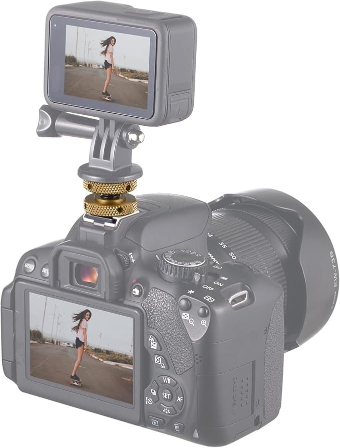 MINIFOCUS Camera Hot Shoe Mount Adapter, Double Nut with 1/4" and 3/8" Aluminum Alloy Tripod Screw Flash Shoe Mount for LED Monitors, Microphone, DSLR Field Monitor (Pack of 2)