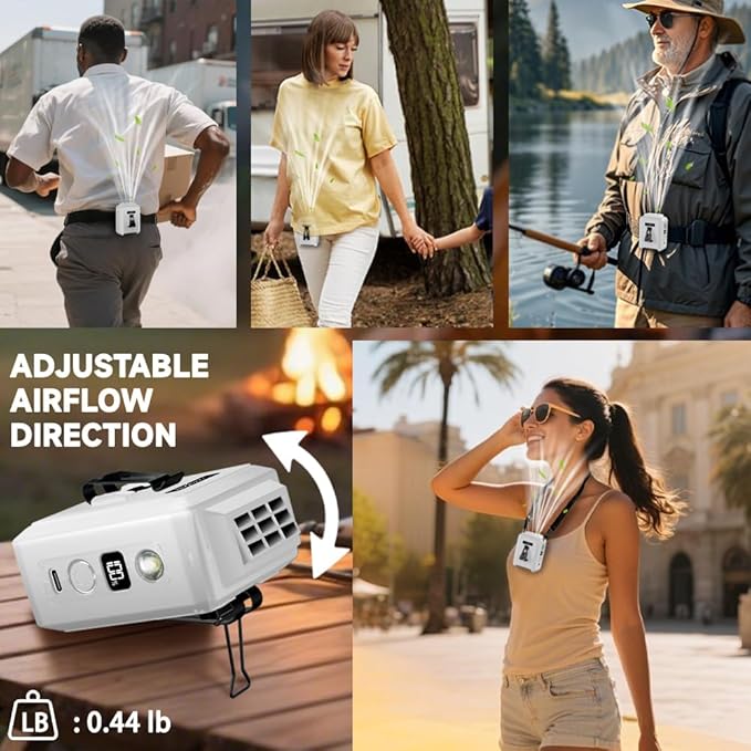 CAZOKASI Wearable Waist Clip Fan with Lighting Desktop Stand 16000rpm Runtime upto 20 hours (5000mAh / White)