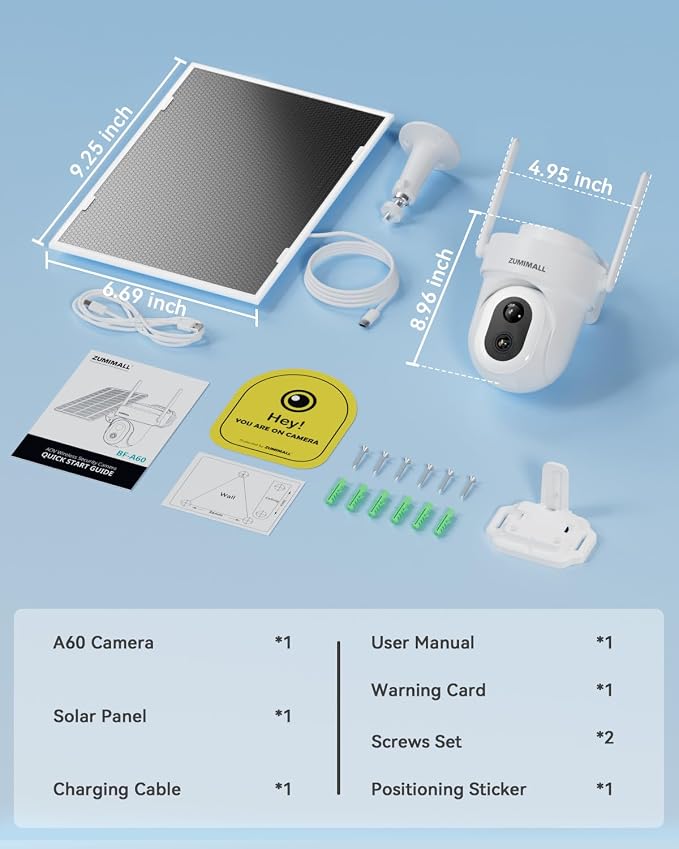 ZUMIMALL 24/7 Recording Solar Security Cameras Wireless Outdoor, 9W Solar Panel, 2K AOV Cameras for Home Security, 360° Auto Tracking, Color Night Vision, 2.4GHz WiFi, 512G Local Storage(Not Include)