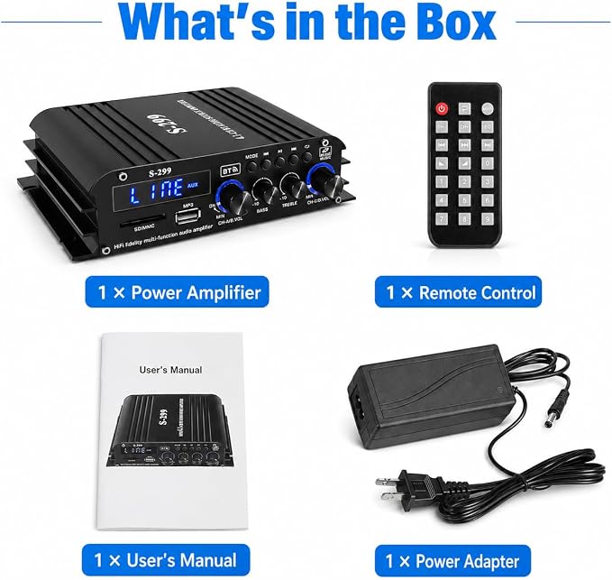Romicta 4.1 Channel Home Audio Amplifier Receiver, Bluetooth 5.0 Mini Amp with Subwoofer Output, RMS 4x50W MAX 800W for Home Theater/Car- USB/SD/AUX Input, for Passive Speakers and Active subwoofer