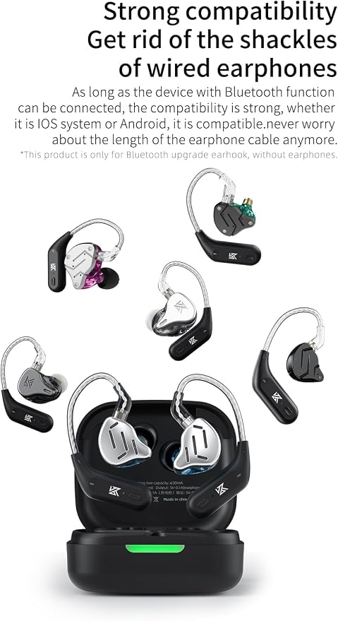CCA KZ AZ09 IEM Bluetooth Adapter, Bluetooth 5.4 Module, Wireless Waterproof Ear Hook Extra, Long Battery Life Cable for KZ ZS10 PRO/X/2, ZSN Pro/X, AS16 PRO, Zax,ZAR, CRA/C12(C pin)