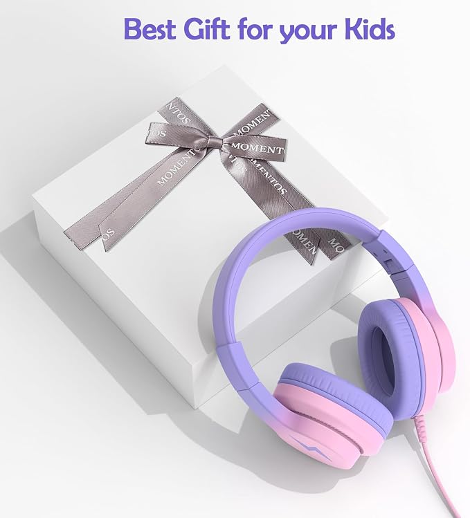 Candy Bila Kids Headphones, Wired Headphones for Kids Over Ear with Microphone, Foldable Headphone for Learning & Entertainment, Gradient Red