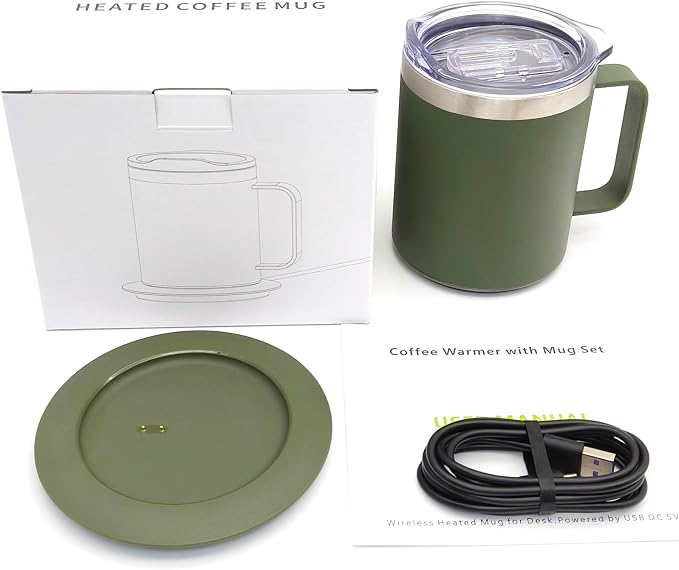 Gifts for Women Men, Heated Coffee Mug Up to 149°F, Ideal Gifts for Christmas, Birthday, Mother's Day, Father's Day or Any Occasion (12oz Green)