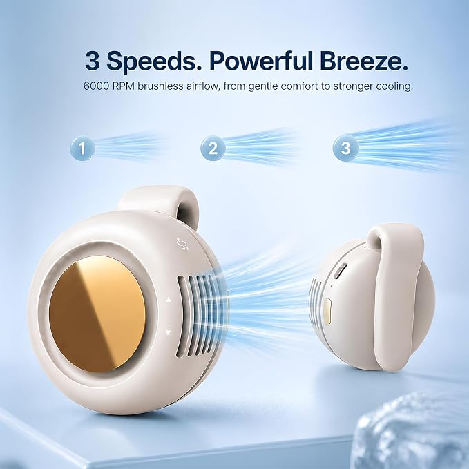 2-Pack Mini Clip On Fan Portable, 3.2oz Ultra-Lightweight, 3 Speed USB-C Mini Portable Fan, Bladeless Silent Small Clip on Fan for Shirt & Waist, Whirlwind Clip Fan for Travel, Outdoor & Office