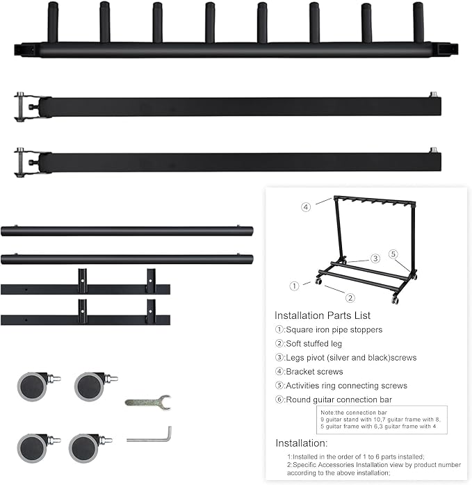 GarveeHome 7 Guitar Stand Rack with Wheels, Folding Design 7 Holder Multi Guitar Rack Guitar Rolling Stand Multiple Instrument Stage Studio Display Rack Movable for Acoustic Electric Guitar Bass