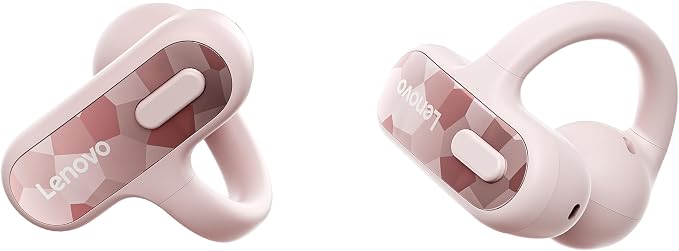 Lenovo Open Ear Clip On Earbuds X500 Bluetooth 6.0 Wireless Earbuds with 11 mm Drivers, Open Ear Ergonomic Design, Dual Device Connectivity, Built in Mic, Fast Charge, Pink