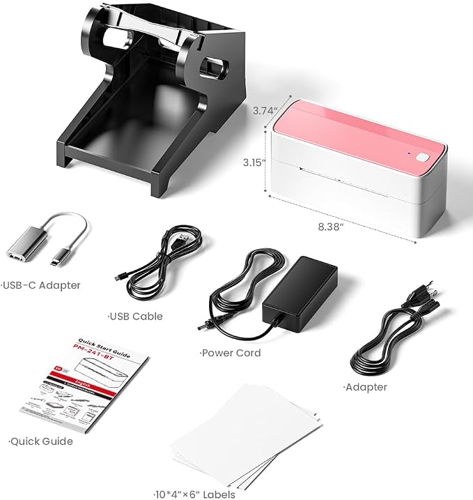 Phomemo Bluetooth Thermal Label Printer, 241BT 4X6 Wireless Shipping Label Printer for Small Business Pink