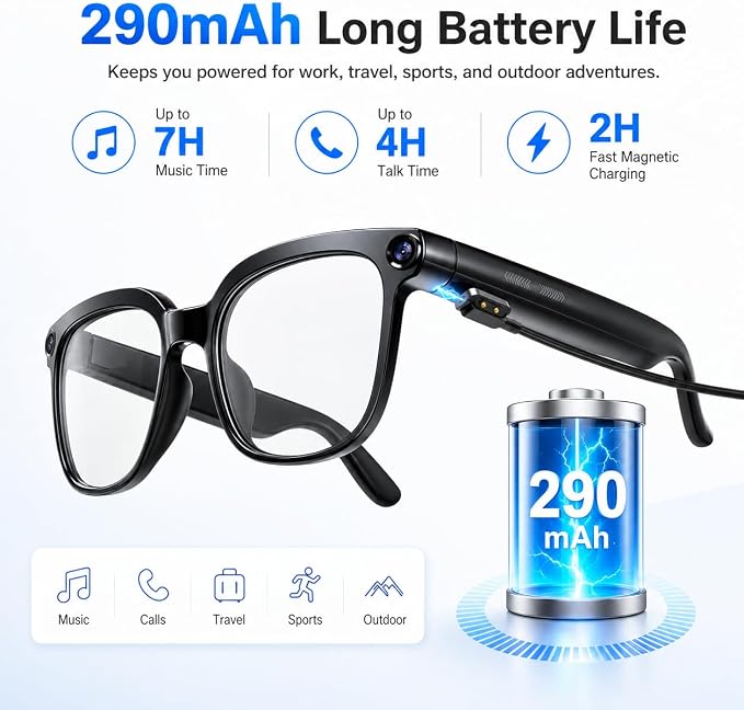 4K Camera AI Smart Glasses for Men Women, Bluetooth Video Audio Sunglasses,Video&Photo Recording Glasses AI Assistant,Wearable Eyeglasses for Vlogging, Travel, Business