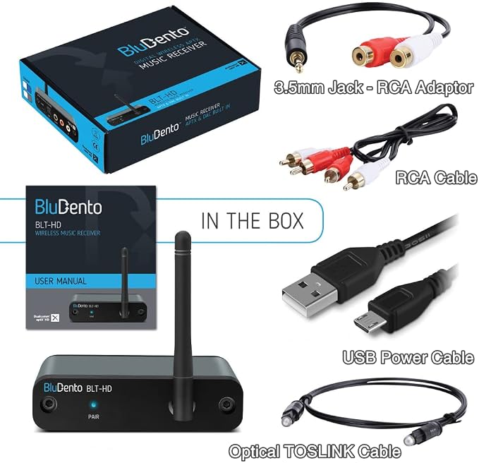 BLT-HD LDAC/aptX HD Bluetooth 5.4 Hi-Fi Receiver with TI DAC, Long-Range, RCA Stereo, Optical (Toslink) & Coaxial S/PDIF Outputs