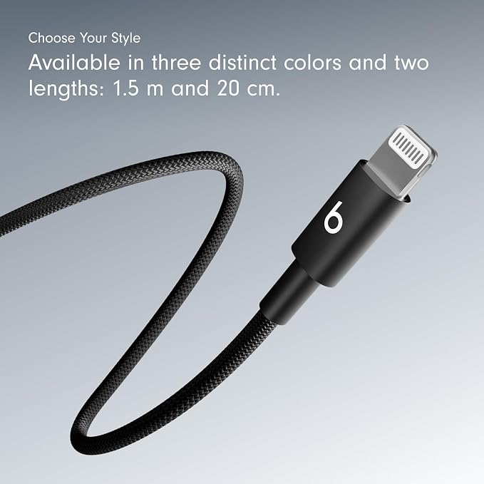 Beats USB-C to Lightning Woven Cable Fast Charging Durable/Tangle-Free Compatible Charger for Apple Devices w Lightning Ports (1.5 m, 5 ft) - Bolt Black, (Pack of 2)