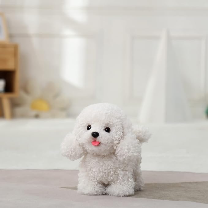 CU-MATE Electronic Walking Dog Toy, Interactive Plush Poodle Puppy, Realistic Interactive Pet Toy Dog, Walking, Barking, Wagging Tail & Talking, Present Gifts for 3+ Year