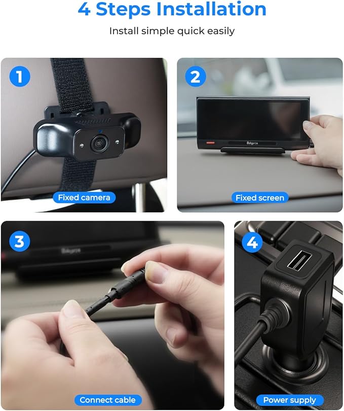 Babyvue BV7 7.2" Baby Car Camera with Carplay Split Screen and Recording, 1080P IR Night Vision Car Baby Monitor, Foldable Stand, Sleep Mode, Easy Install & Quick Pairing for Safer Driving