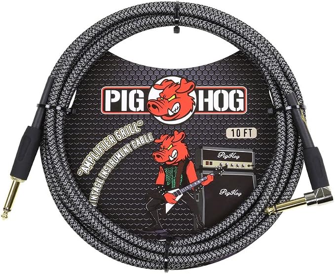 2 Pack Pig Hog Instrument Cable Amp Grill 1/4' to 1/4' Right Angle 10 ft., PCH10AGR