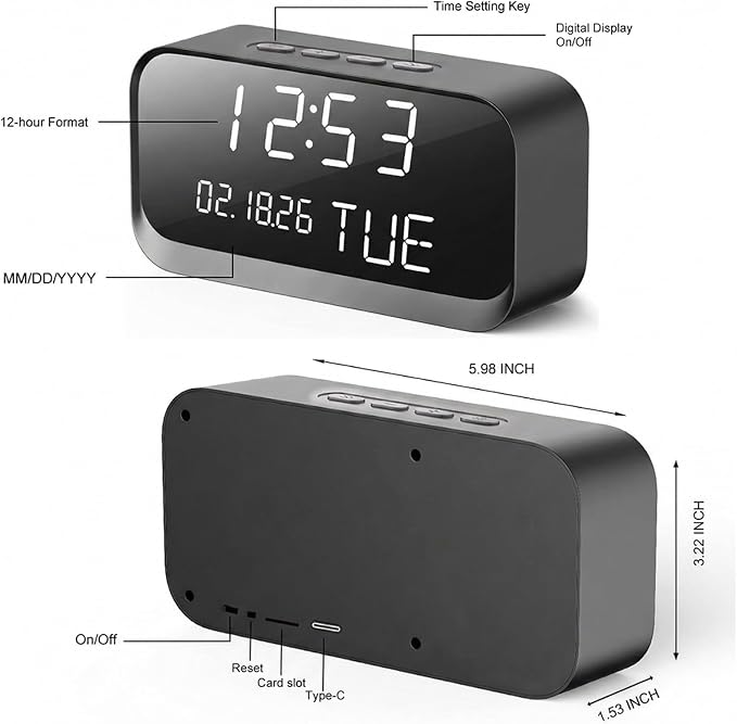 Clock Camera – Nanny Cam with 1080P HD Video, AI Motion Detection, Night Vision, Dual-Band 2.4/5GHz WiFi, Bluetooth Setup, Local & Cloud Storage, Indoor Security Camera for Home & Office