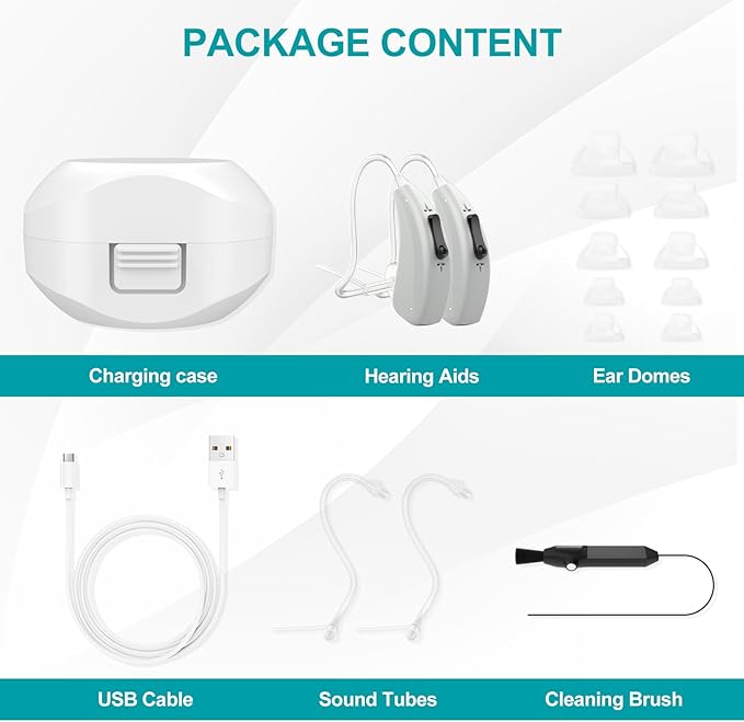 Rechargeable Hearing Aids for Seniors with Noise Reduction, BTE Hearing Aids for People with Mild Moderate Severe Hearing Loss, Dual Microphones, Comfortable Fit - Gray