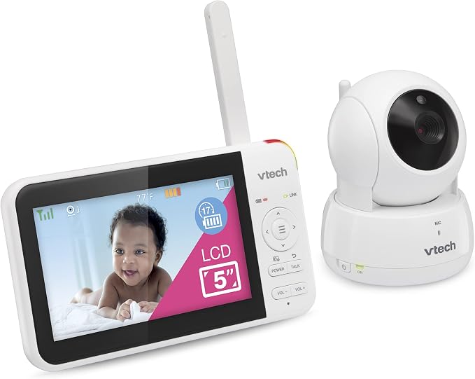 VTech Baby Monitor No WiFi, 5" Screen & Remote Pan-Tilt-Zoom for Newborns – Hack-Proof, 17Hr Battery, 1000ft Range, Auto Night Vision, Temperature Sensor, Two-Way Talk | VM924