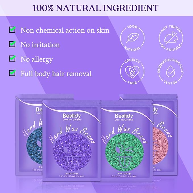 Bestidy Waxing Kit for Women & Men, Wax Warmer for Hair Removal with Digital Display, Beginner Friendly, At-Home Hair Removal Kit for Face, Bikini, Brazilian & Full Body with 40 Accessories
